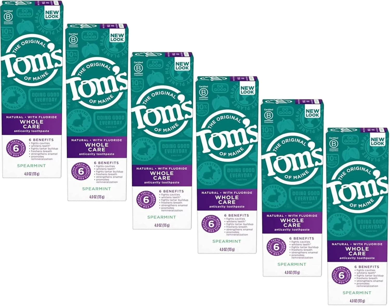 خمیر دندان طبیعی مراقبت کامل تامز آو مین با فلوراید، نعناع، ۱۳۳ گرم (بسته ۶ عددی)