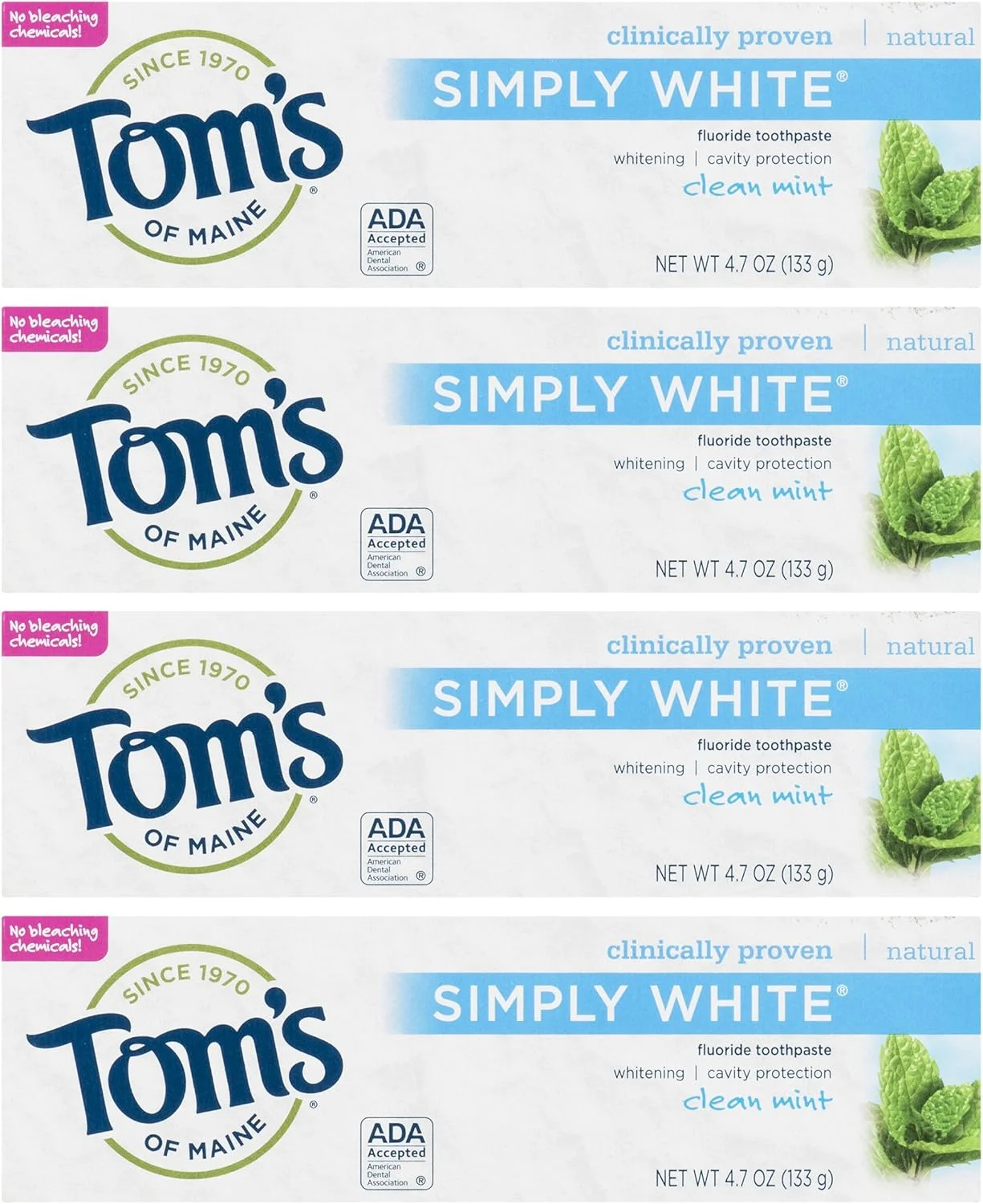 خمیر دندان سفید کننده طبیعی حاوی فلوراید نعناع تمیز تامز آف مین - 133 گرم (بسته 4 عددی)