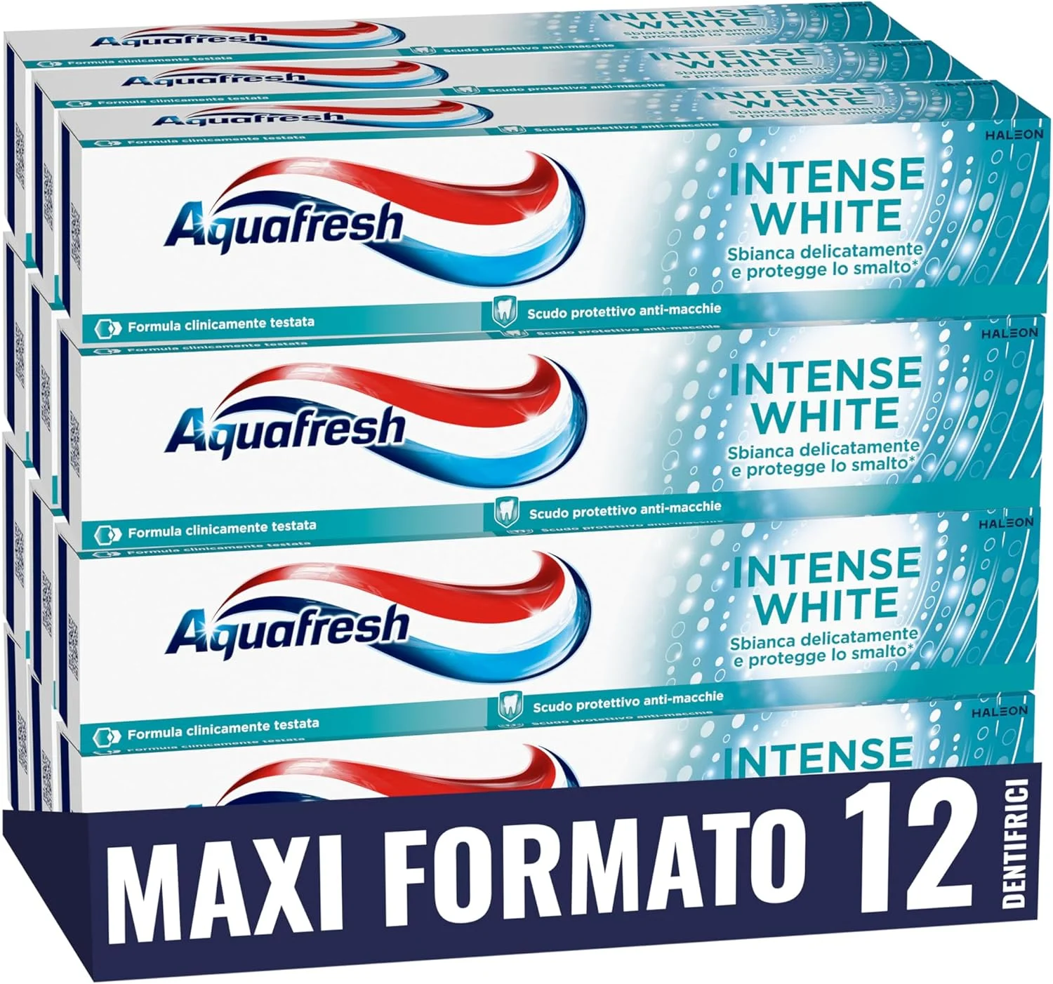 خمیر دندان سفید کننده Aquafresh Intense White برای لثه های سالم، دندان های قوی و تنفس تازه 12 بسته 75 میلی لیتری