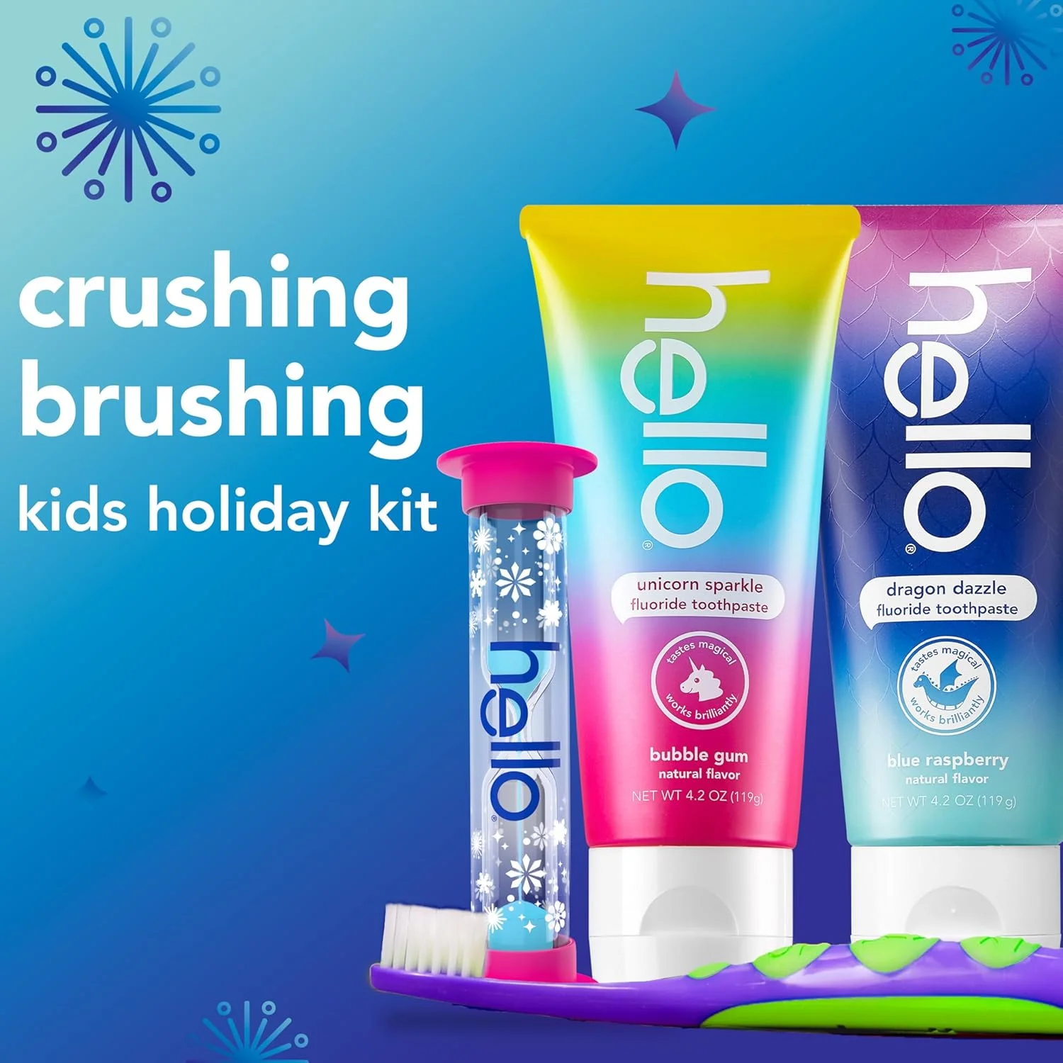 مجموعه هدیه مسواک و خمیر دندان کودکانه، شامل مسواک کودکانه با دسته پهن و 2 خمیر دندان کودکانه با تایمر شنی و فعالیت های سرگرم کننده تعطیلات در داخل، برای سنین 3 سال به بالا مجموعه هدیه مسواک و خمیر دندان کودکانه، شامل مسواک کودکانه با دسته پهن و 2 خمیر دندان کودکانه با تایمر شنی و فعالیت های سرگرم کننده تعطیلات در داخل، برای سنین 3 سال به بالا