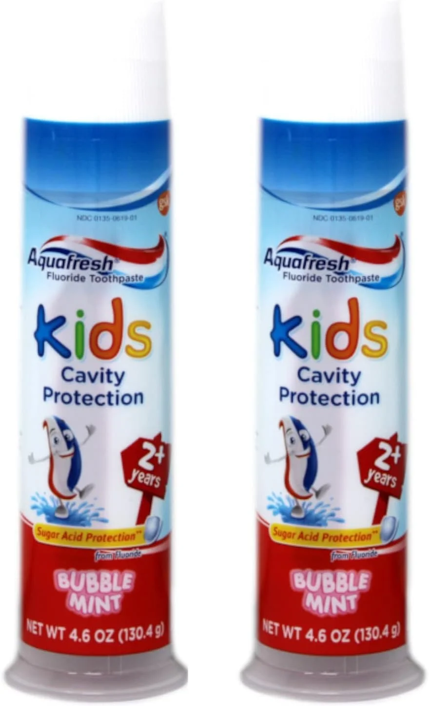 خمیر دندان محافظ حفره کودکانه آکوافرش با طعم نعناع حباب دار، 130 گرم (بسته 2 عددی)