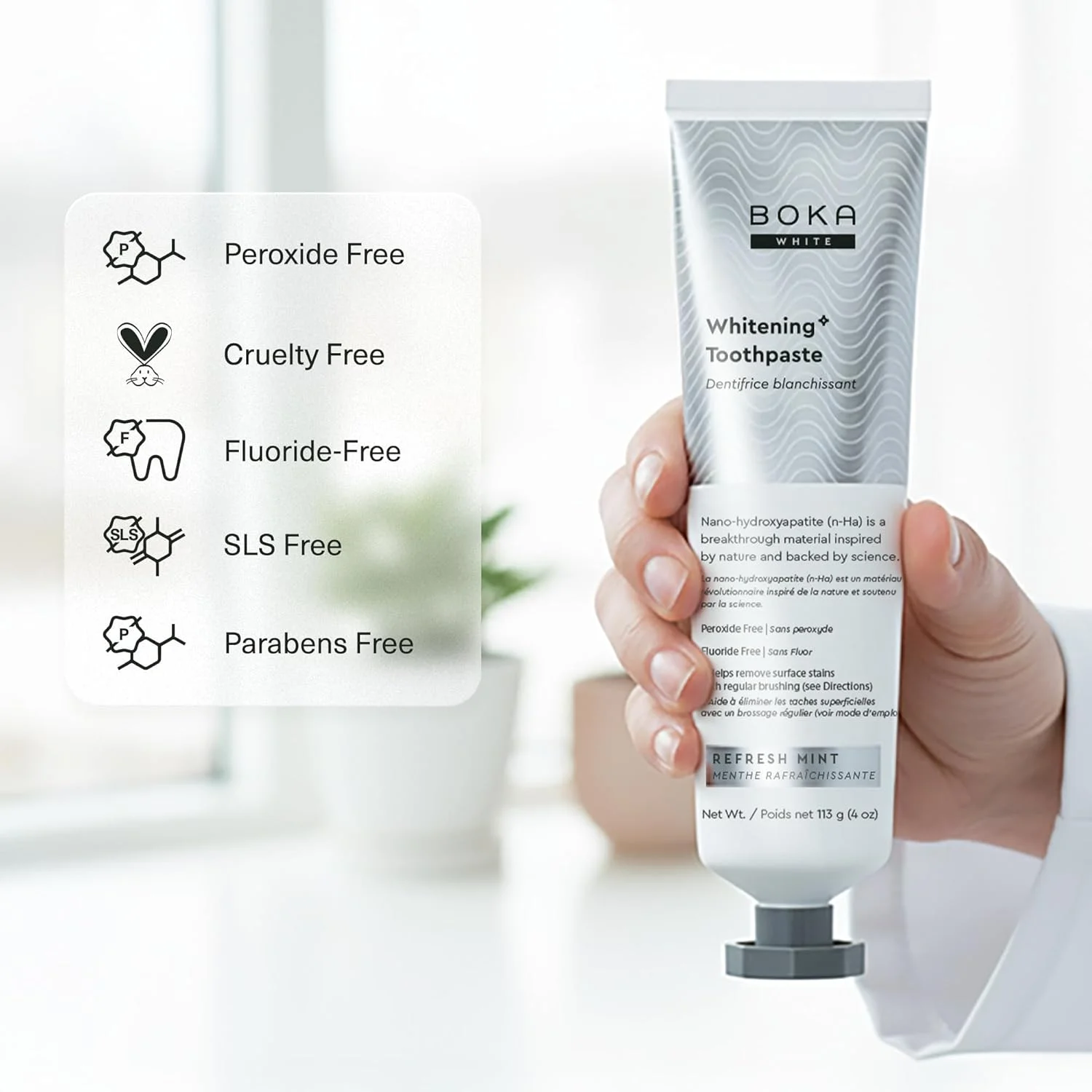 خمیر دندان بدون فلوراید بوکا - نانو هیدروکسی آپاتیت، بازسازی کننده مینای دندان، مناسب دندان های حساس، سفید کننده - توصیه شده توسط دندانپزشکان برای مراقبت از دهان و دندان بزرگسالان و کودکان - طعم نعناع تازه، 118 میلی لیتر