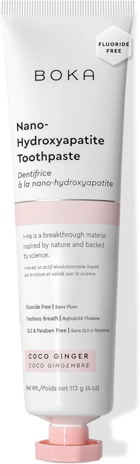 خمیر دندان بدون فلوراید بوکا - نانو هیدروکسی آپاتیت، بازسازی کننده مینای دندان، مناسب دندان های حساس، سفید کننده - توصیه شده توسط دندانپزشکان برای مراقبت از دهان بزرگسالان و کودکان - طعم نارگیل زنجبیلی، 113 گرم