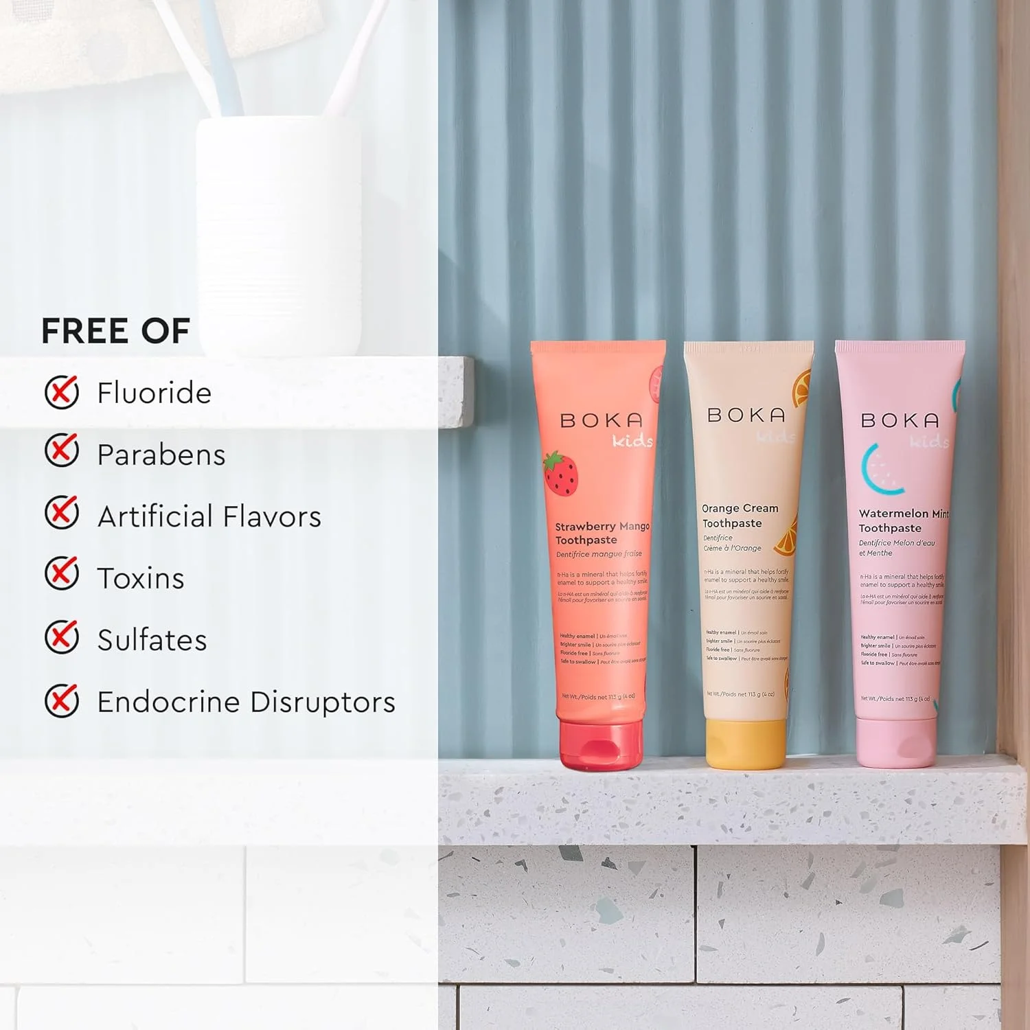 خمیر دندان بدون فلوراید بوکا نانو هیدروکسی آپاتیت، کمک به معدنی سازی مجدد، مناسب برای دندان های حساس، سفید کننده - برای بزرگسالان، مراقبت از دهان و دندان کودکان - کرم پرتقال، نعناع هندوانه، انبه توت فرنگی، 113 گرم بسته 3 عددی خمیر دندان بدون فلوراید بوکا نانو هیدروکسی آپاتیت، کمک به معدنی سازی مجدد، مناسب برای دندان های حساس، سفید کننده - برای بزرگسالان، مراقبت از دهان و دندان کودکان - کرم پرتقال، نعناع هندوانه، انبه توت فرنگی، 113 گرم بسته 3 عددی