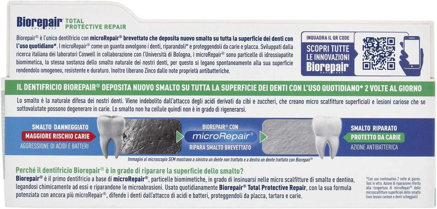 خمیر دندان محافظتی کامل Biorepair - ترمیم کننده و براق کننده - طراوت بخش - بدون فلوراید - 75 میلی لیتر