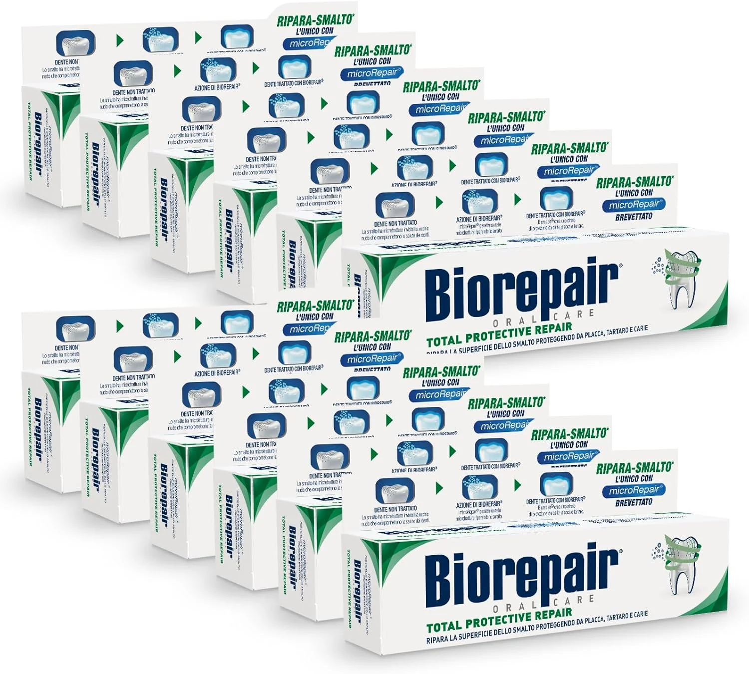 خمیر دندان محافظتی کامل بایوریپیر، بسته 12 عددی 60 میلی لیتری، ترمیم کننده و براق کننده، تنفس تازه، خمیر دندان بدون فلوراید