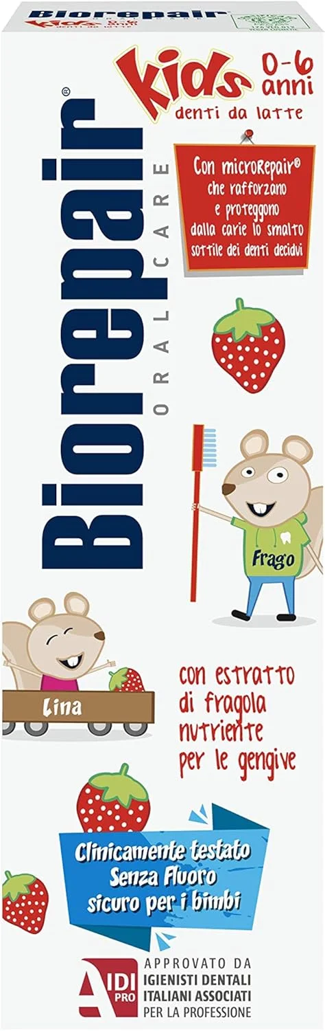 Biorepair ® - خمیر دندان کودکان، 0-6 سال، خمیر دندان کودکان بدون فلوراید، طعم میوه، ضد پوسیدگی، لثه های سالم، 3 عدد x 50 میلی لیتر