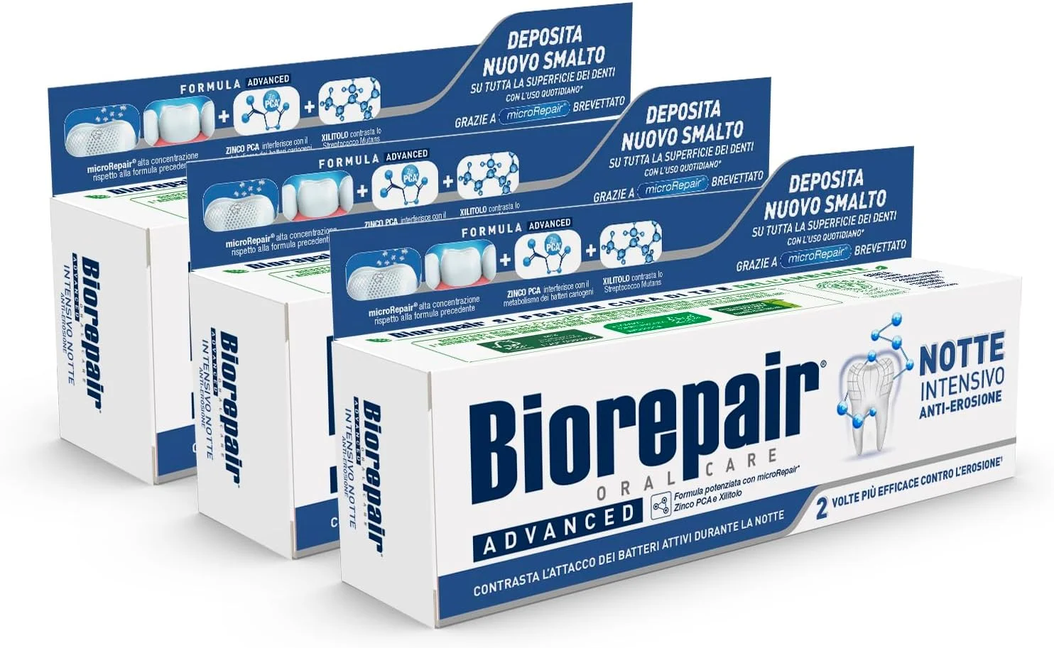 خمیر دندان شبانه فشرده Biorepair محافظت و ترمیم کننده مینای دندان در برابر حمله باکتری های فعال در طول شب - بسته 3 عددی
