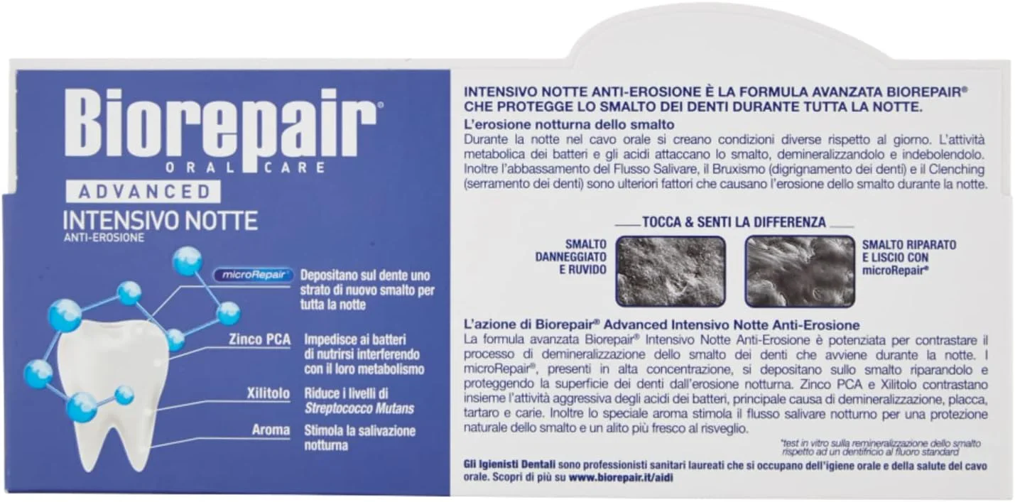 Biorepair Coswell S.p.A. : خمیر دندان شبانه (ترمیم شبانه فشرده) با microRepair * حجم 75 میلی لیتر * [محصول وارداتی ایتالیایی]