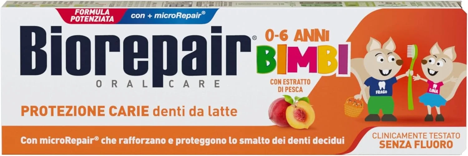 خمیر دندان کودک بایوریپیر 0-6 سال، خمیر دندان بایوریپیر کودکان بدون فلوراید با طعم هلو، ضد پوسیدگی، برای لثه های سالم، 50 میلی لیتر