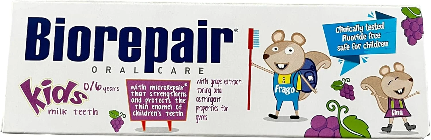 خمیر دندان کودک بایوریپیر مناسب 0-6 سال با طعم انگور 50 میلی لیتر، بسته 3 عددی