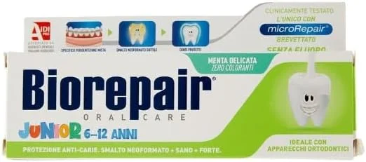 بیوریپیر: خمیر دندان مراقبت از دهان کودک 7-14 سال، بدون فلوراید، با عصاره نعناع - تیوب 75 میلی لیتری (بسته 6 عددی) [محصول وارداتی ایتالیایی]