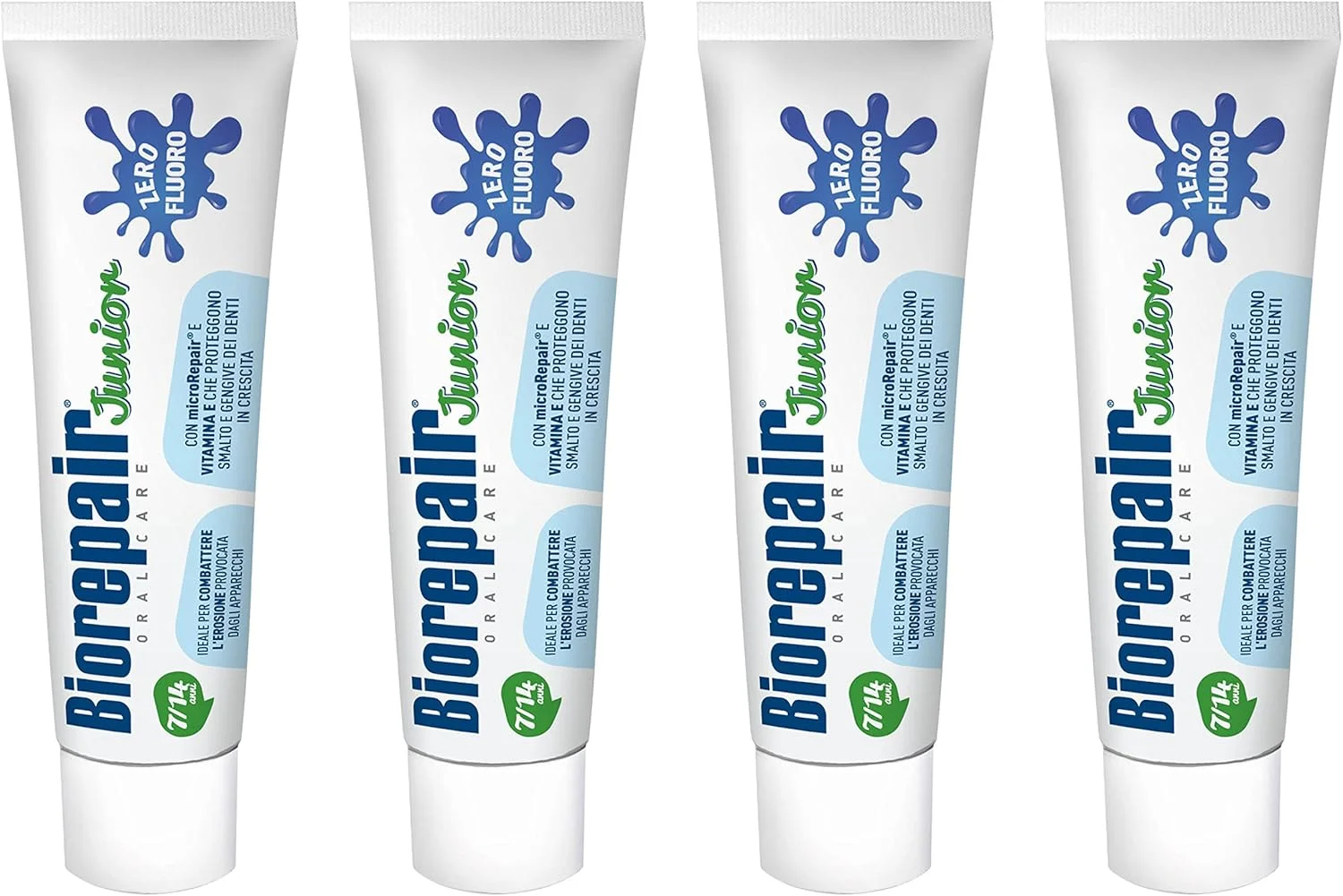 Biorepair: خمیر دندان مراقبت از دهان نوجوانان 7-14 سال، بدون فلوراید، با عصاره نعناع - تیوب 75 میلی لیتری (بسته 4 عددی) [محصول وارداتی ایتالیایی]