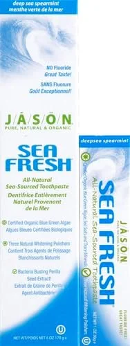 خمیر دندان تقویت کننده بدون فلوراید جیسون Sea Fresh، نعناع دریایی عمیق، تیوب 6 اونسی