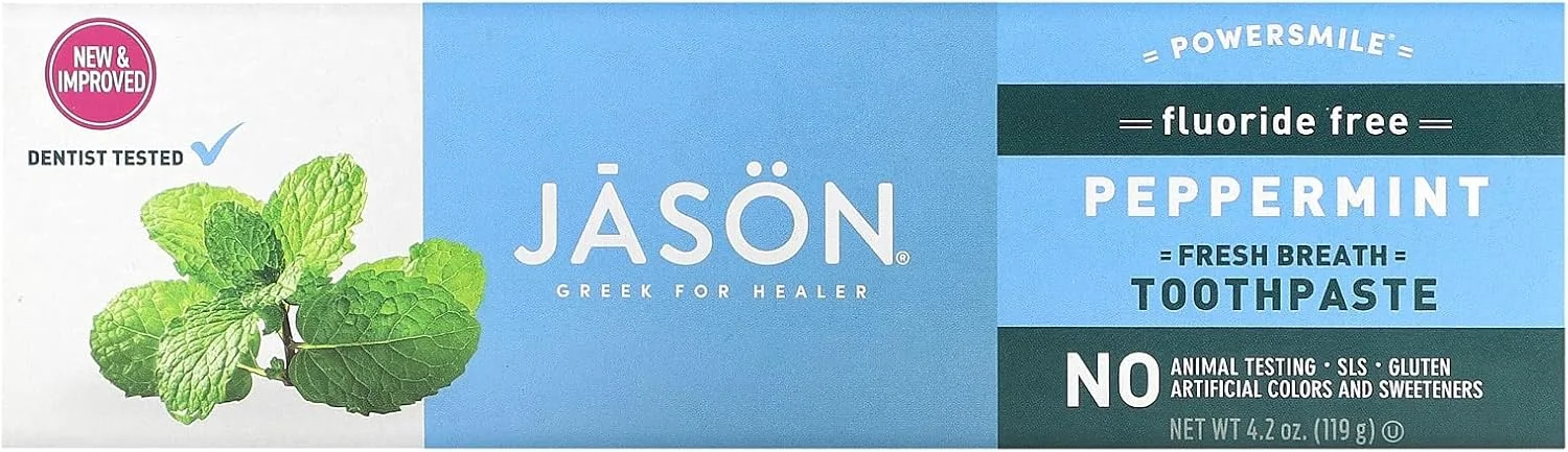 خمیر دندان نعنایی جیسون | برای لثه های سالم و سفید کردن دندان ها | برای لبخندی درخشان و تنفسی تازه | بدون فلوراید | 119 گرم