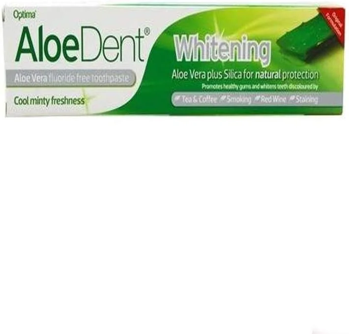 خمیر دندان سفید کننده آلوئه دنت 100 میلی لیتر حاوی آلوئه ورا و سیلیکا، بدون فلوراید خمیر دندان سفید کننده آلوئه دنت 100 میلی لیتر حاوی آلوئه ورا و سیلیکا، بدون فلوراید