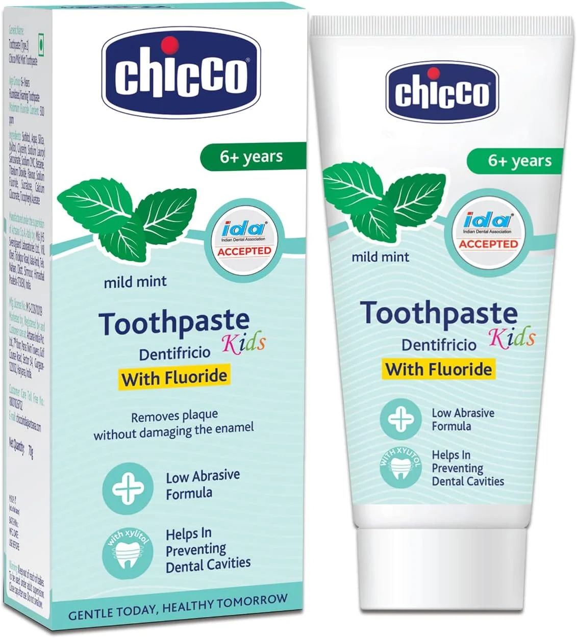 خمیر دندان کودک چیکو مناسب برای کودکان (6+ سال)، طعم نعناع ملایم، 70 گرم | حاوی فلوراید برای از بین بردن پلاک | کم ساییدگی | کمک به جلوگیری از پوسیدگی | مورد تایید IDA