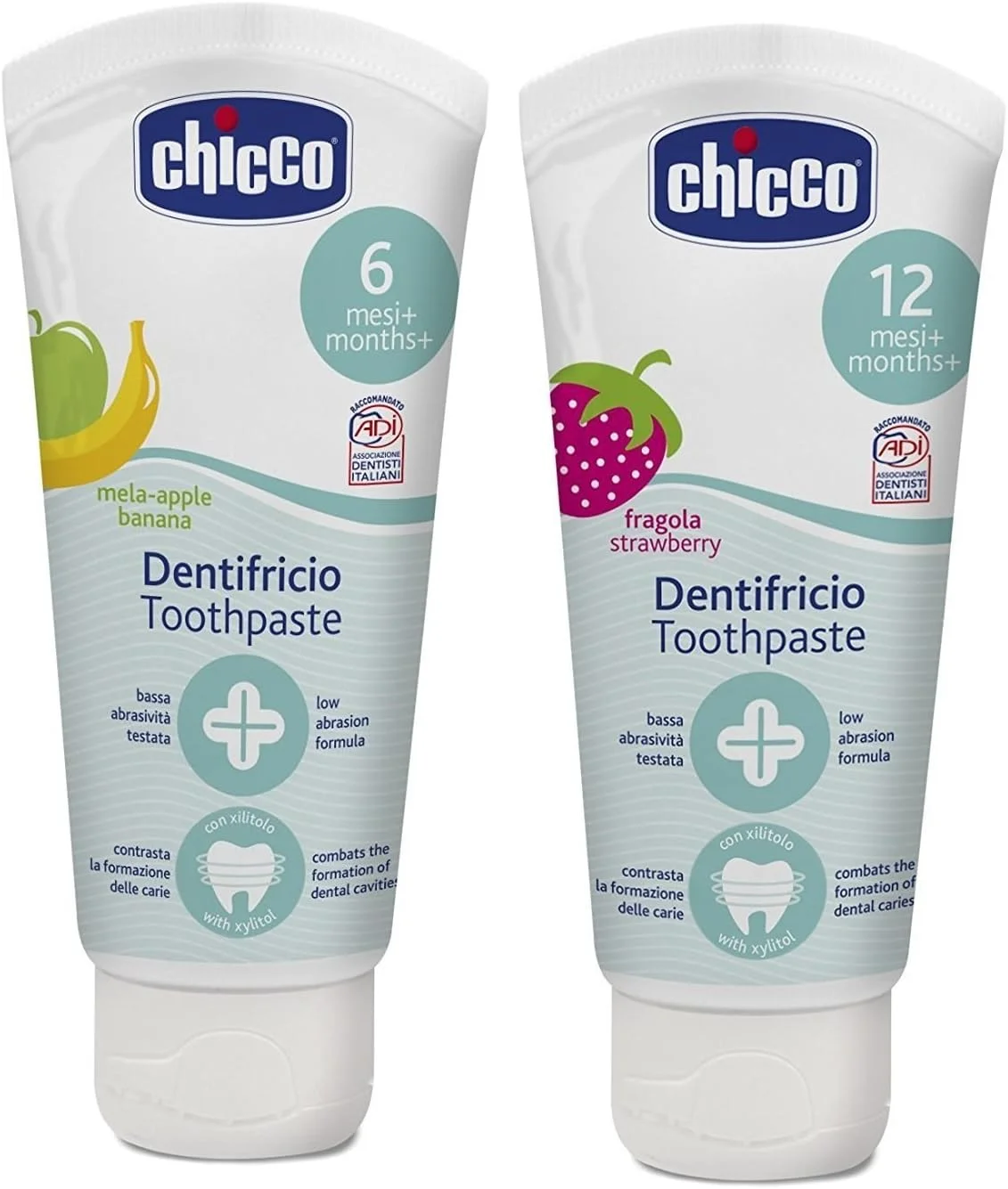 خمیر دندان کودک چیکو با طعم سیب و موز، 50 میلی لیتر به همراه توت فرنگی، 50 میلی لیتر، بسته 2 عددی