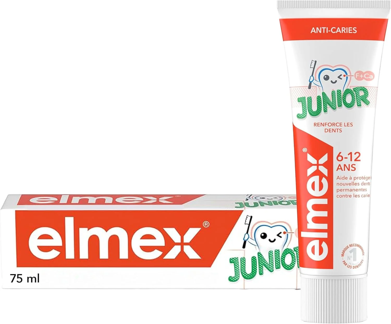 خمیر دندان کودک Elmex® Junior مناسب 6-12 سال | محافظت در برابر پوسیدگی با طعم نعناع | بدون رنگ | خمیر دندان کودکان برای دندان های قوی تر | لثه و مینای دندان | Elmex® Baby | 75 میلی لیتر