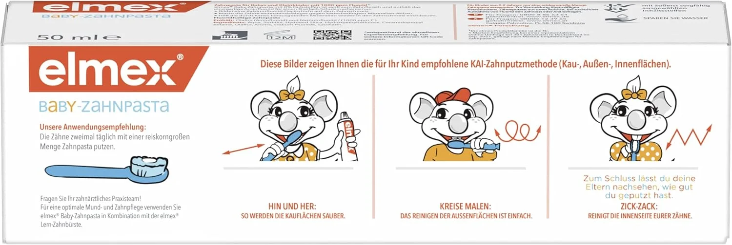 خمیر دندان کودک المکس 0-2 سال، 50 میلی لیتر - محافظت ویژه در برابر پوسیدگی برای اولین دندان های نوزادان - محافظت از مینای دندان و ملایم برای لثه ها