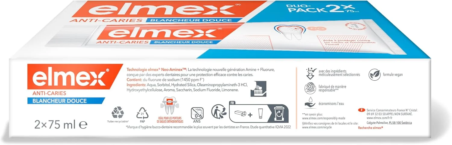 ELMEX - خمیر دندان سفید کننده ملایم ELMEX بدون رنگ - پوسیدگی دندان - دندان های حساس لثه های دردناک محافظ مینای دندان - 2 عدد 75 میلی لیتر ELMEX - خمیر دندان سفید کننده ملایم ELMEX بدون رنگ - پوسیدگی دندان - دندان های حساس لثه های دردناک محافظ مینای دندان - 2 عدد 75 میلی لیتر