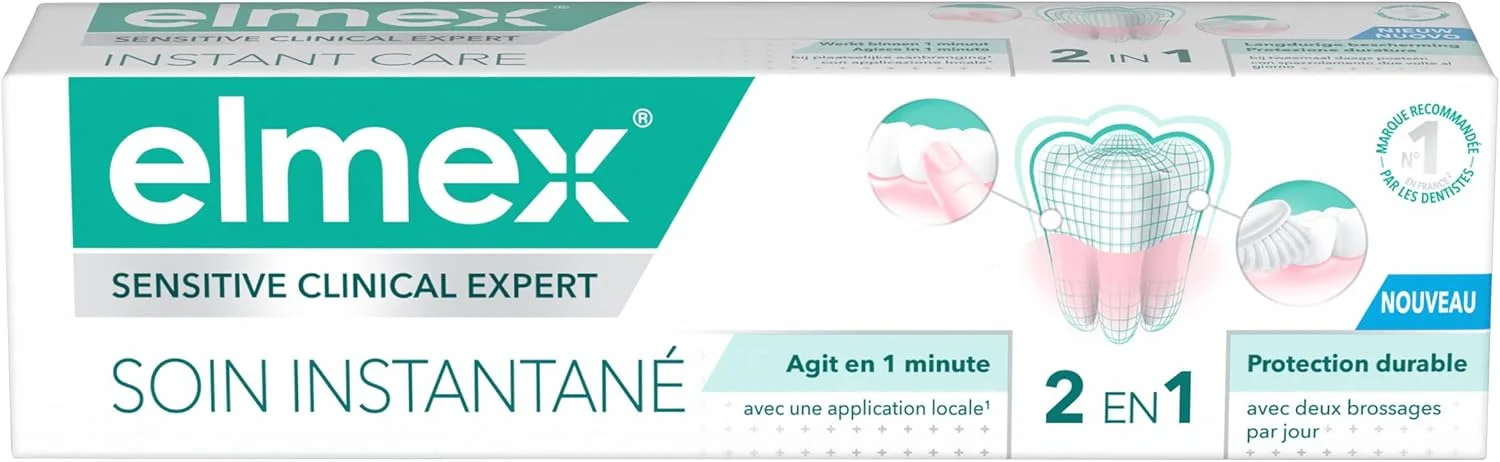 خمیر دندان فلوراید مراقبت فوری دندان های حساس ELMEX - محافظت طولانی مدت برای دندان های حساس - عملکرد در 1 دقیقه - از نظر بالینی ثابت شده - تیوپ 75 میلی لیتری