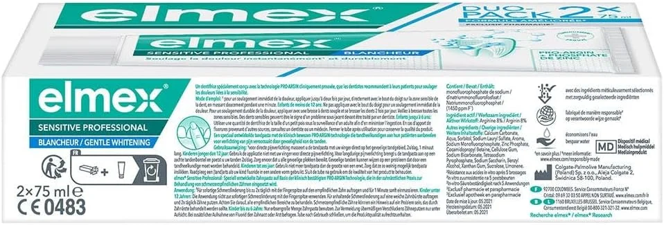 خمیر دندان سفید کننده حرفه ای دندان های حساس Elmex، 2 عدد 75 میلی لیتری