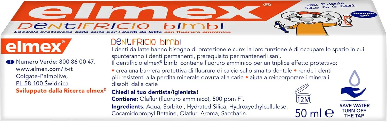 خمیر دندان کودک المکس مناسب 0 تا 6 سال، با غلظت کاهش یافته فلوراید آمینه برای محافظت از دندان های کودکان، ضد پوسیدگی، 0% رنگ، 50 میلی لیتر