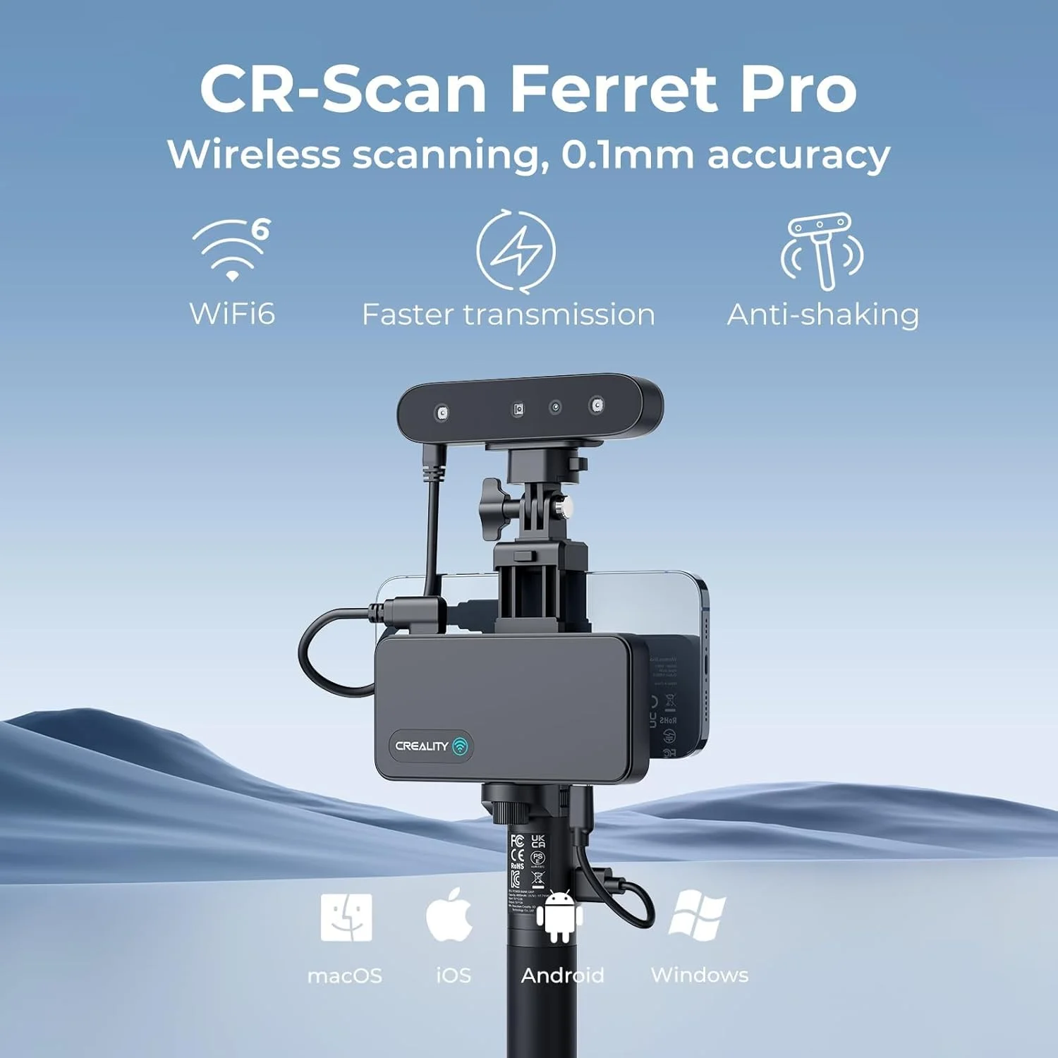 اسکنر سه بعدی Creality CR-Scan Ferret Pro، دقت 0.1 میلیمتر، ضد لرزش و اسکن بیسیم 60FPS با WiFi6، اسکنر دستی تمام رنگی سازگار با Mac/iOS/Win/Android اسکنر سه بعدی Creality CR-Scan Ferret Pro، دقت 0.1 میلیمتر، ضد لرزش و اسکن بیسیم 60FPS با WiFi6، اسکنر دستی تمام رنگی سازگار با Mac/iOS/Win/Android