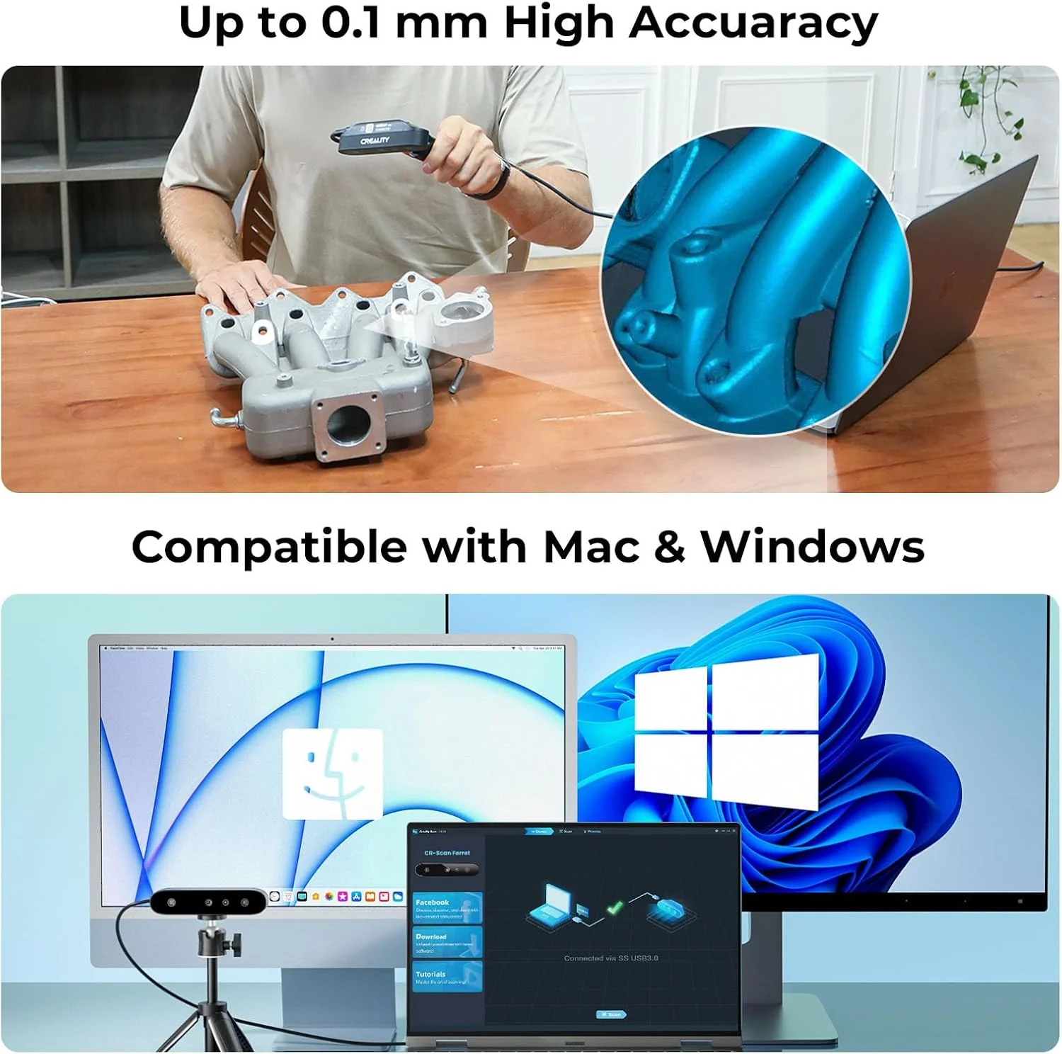 اسکنر سه بعدی دسکتاپ سریع Creality CR-Ferret SE با دقت بالای 0.1 میلی متر، محدوده اسکن انعطاف پذیر، ضد لرزش، اسکن تمام رنگی 24 بیتی برای اجسام فلزی مشکی و غیر بازتابنده، سازگار با Mac و Windows اسکنر سه بعدی دسکتاپ سریع Creality CR-Ferret SE با دقت بالای 0.1 میلی متر، محدوده اسکن انعطاف پذیر، ضد لرزش، اسکن تمام رنگی 24 بیتی برای اجسام فلزی مشکی و غیر بازتابنده، سازگار با Mac و Windows