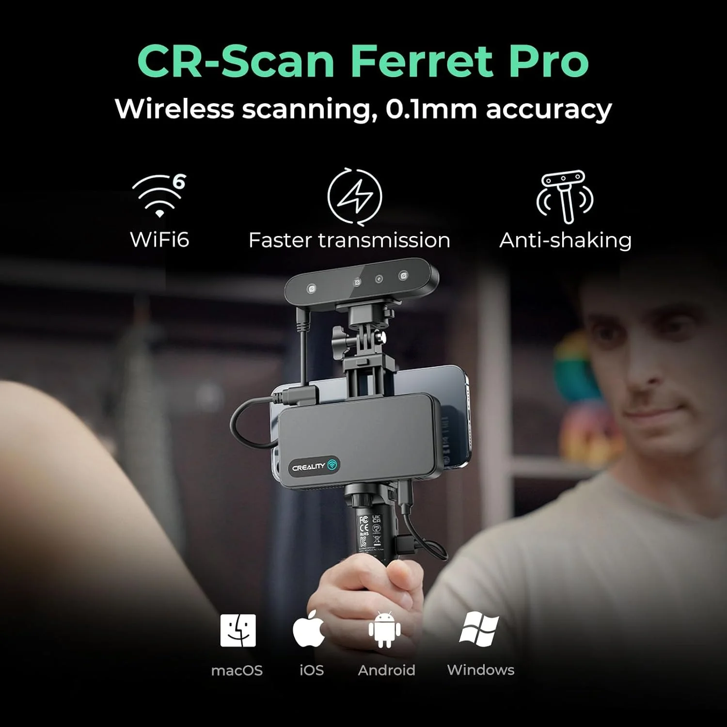 اسکنر سه بعدی Creality CR-Scan Ferret Pro، اسکنر سه بعدی قابل حمل ارتقا یافته با اسکن بی سیم ضد لرزش، اسکن سریع 24 بیتی تمام رنگی، 0.1 میلی متر، برای تلفن های iOS/Android و کامپیوتر اسکنر سه بعدی Creality CR-Scan Ferret Pro، اسکنر سه بعدی قابل حمل ارتقا یافته با اسکن بی سیم ضد لرزش، اسکن سریع 24 بیتی تمام رنگی، 0.1 میلی متر، برای تلفن های iOS/Android و کامپیوتر