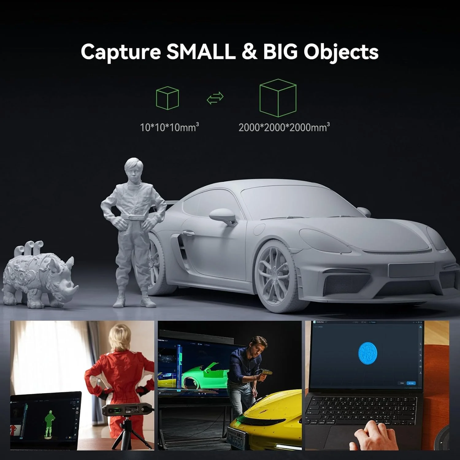 اسکنر سه بعدی Creality CR-Scan Otter برای پرینت سه بعدی، اسکنر پرینتر سه بعدی دستی با دید استریو 4 لنز، محدوده 10-2000 میلی متر، ردیابی ضد لرزش 24 بیتی تمام رنگی برای iOS Mac Windows Android