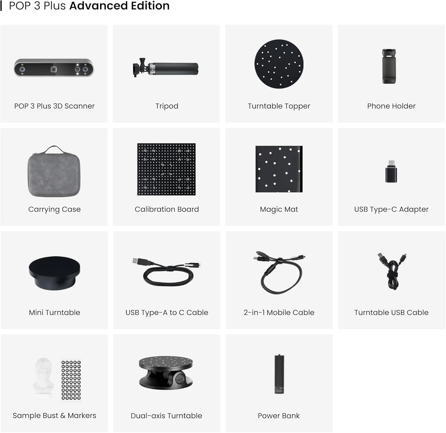 اسکنر سه بعدی Revopoint POP3 Plus برای چاپ سه بعدی، اسکنر سه بعدی دستی با دقت 0.04 میلی متر، اسکن تمام رنگی برای اشیاء متوسط، پشتیبانی از Android/iOS/Win/MacOS، پیشرفته