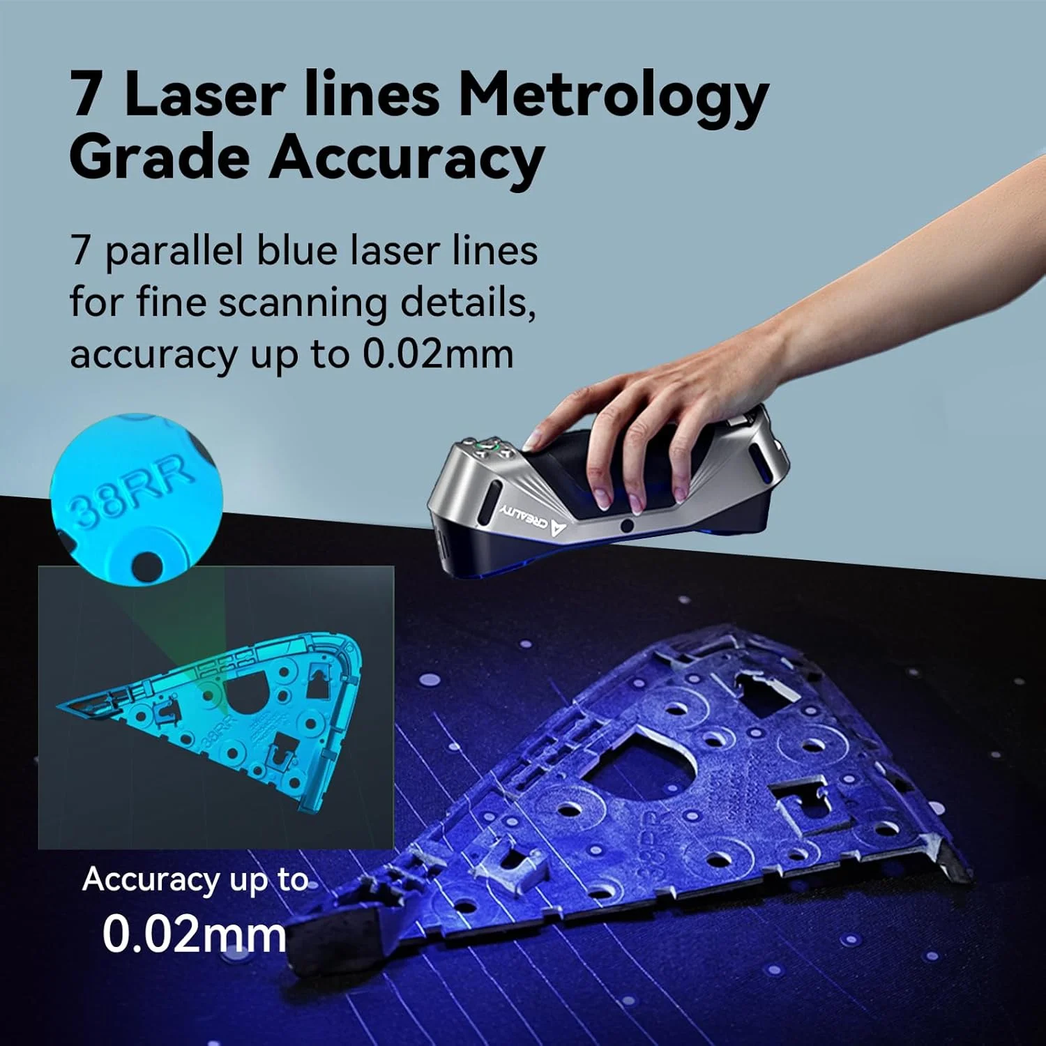 اسکنر سه بعدی Creality CR-Scan Raptor برای پرینت سه بعدی، اسکنر دستی چند خطی آبی و NIR با دقت 0.02 میلی متر، ردیابی ضد لرزش، اسکن تمام رنگی 24 بیتی سریع برای ویندوز و macOS