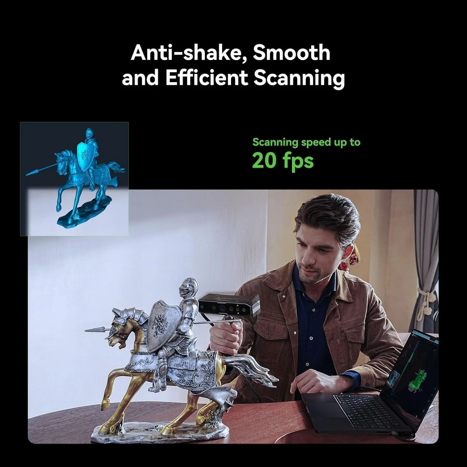 اسکنر سه بعدی Creality CR-Scan Otter برای پرینت سه بعدی، اسکنر پرینتر سه بعدی دستی با دید استریو 4 لنز، محدوده 10-2000 میلی متر، ردیابی ضد لرزش 24 بیتی تمام رنگی برای iOS Mac Windows Android