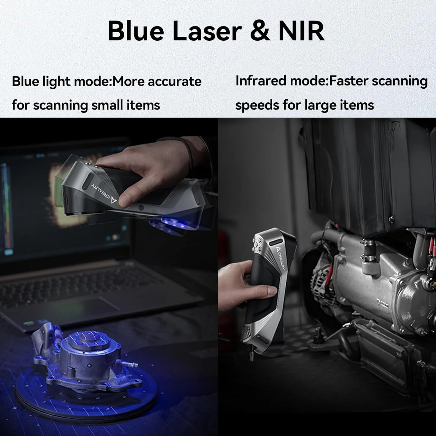 اسکنر سه بعدی Creality CR-Scan Raptor برای پرینت سه بعدی، اسکنر دستی چند خطی آبی و NIR با دقت 0.02 میلی متر، ردیابی ضد لرزش، اسکن تمام رنگی 24 بیتی سریع برای ویندوز و macOS