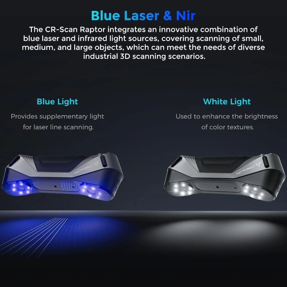 اسکنر سه بعدی Creality CR-Scan Raptor، اسکنر سه بعدی با دسته تقویت شده با خطوط لیزر آبی و دقت 0.02 میلی متر NIR 60FPS اسکن سه بعدی، ردیابی ضد لرزش 24 بیتی تمام رنگی برای iOS Mac