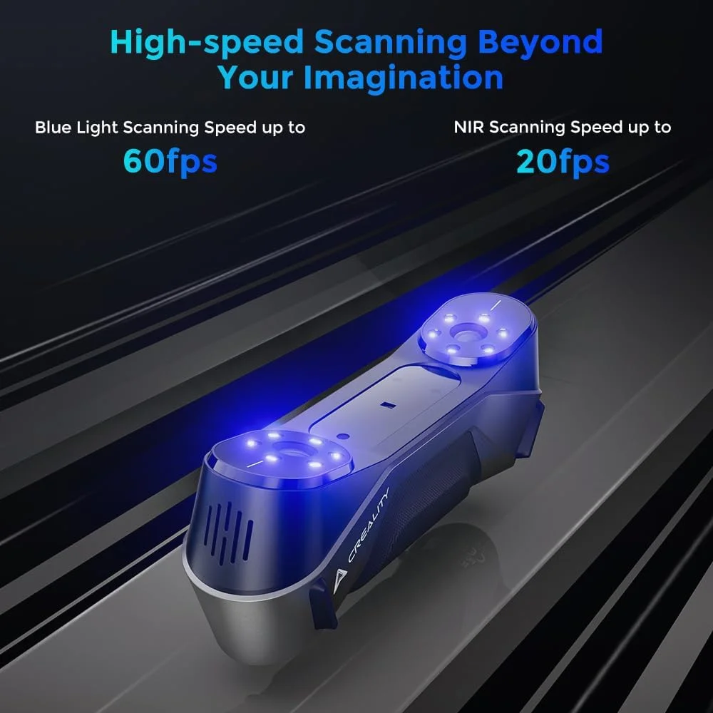 اسکنر سه بعدی Creality CR-Scan Raptor، اسکنر سه بعدی با دسته تقویت شده با خطوط لیزر آبی و دقت 0.02 میلی متر NIR 60FPS اسکن سه بعدی، ردیابی ضد لرزش 24 بیتی تمام رنگی برای iOS Mac