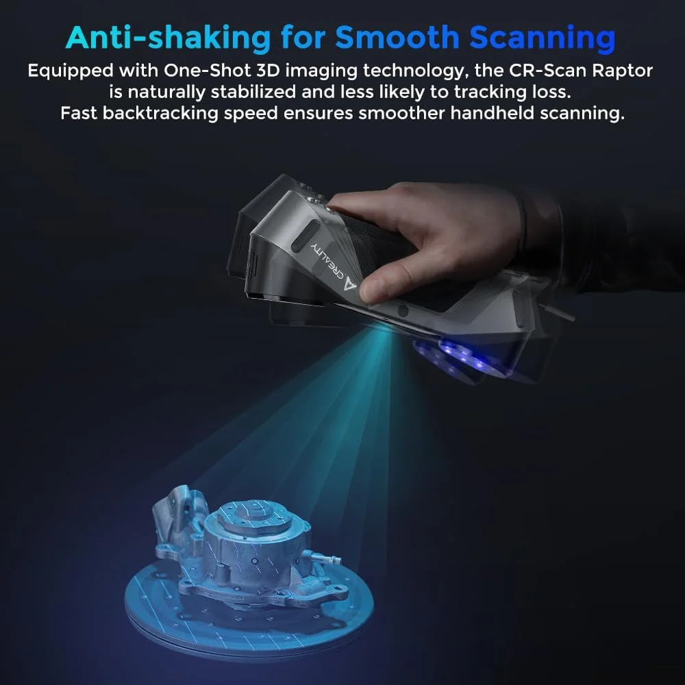 اسکنر سه بعدی Creality CR-Scan Raptor، اسکنر سه بعدی با دسته تقویت شده با خطوط لیزر آبی و دقت 0.02 میلی متر NIR 60FPS اسکن سه بعدی، ردیابی ضد لرزش 24 بیتی تمام رنگی برای iOS Mac