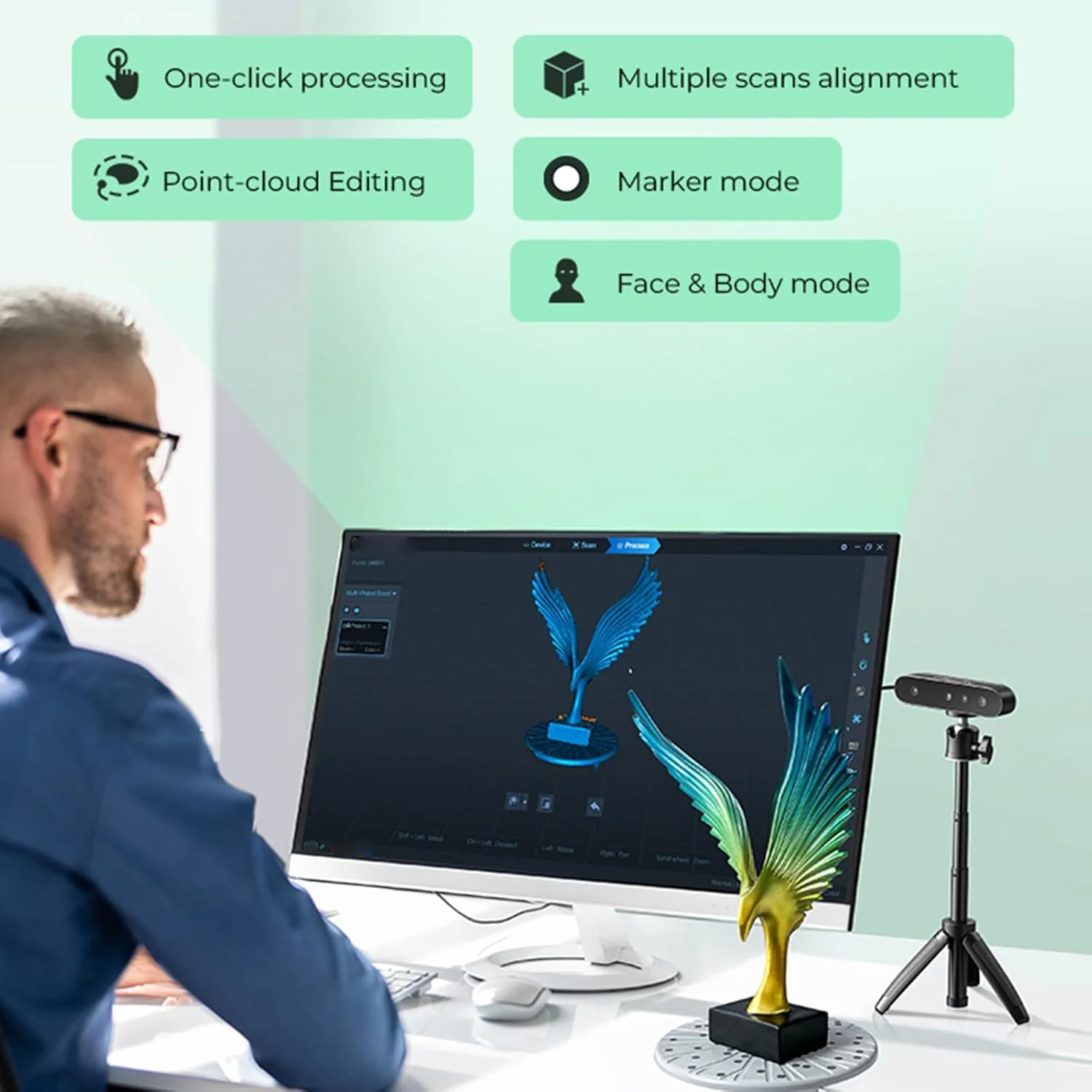 اسکنر سه بعدی رنگی قابل حمل Jectse با طراحی ضد لرزش، اسکن انعطاف پذیر برای خودروها و قطعات خودرو - جنس فلز مشکی اسکنر سه بعدی رنگی قابل حمل Jectse با طراحی ضد لرزش، اسکن انعطاف پذیر برای خودروها و قطعات خودرو - جنس فلز مشکی