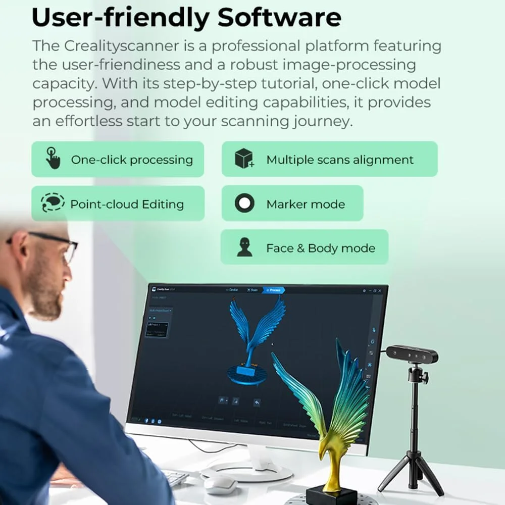 اسکنر سه بعدی قابل حمل و دستی Irovami Creality CR-Scan Ferret SE با سرعت اسکن 30 فریم بر ثانیه، دقت 0.1 میلی متر، تراشه ASIC، اسکن دو حالته با سرعت اسکن 30 فریم بر ثانیه و پشتیبانی از اسکن تمام رنگی اسکنر سه بعدی قابل حمل و دستی Irovami Creality CR-Scan Ferret SE با سرعت اسکن 30 فریم بر ثانیه، دقت 0.1 میلی متر، تراشه ASIC، اسکن دو حالته با سرعت اسکن 30 فریم بر ثانیه و پشتیبانی از اسکن تمام رنگی