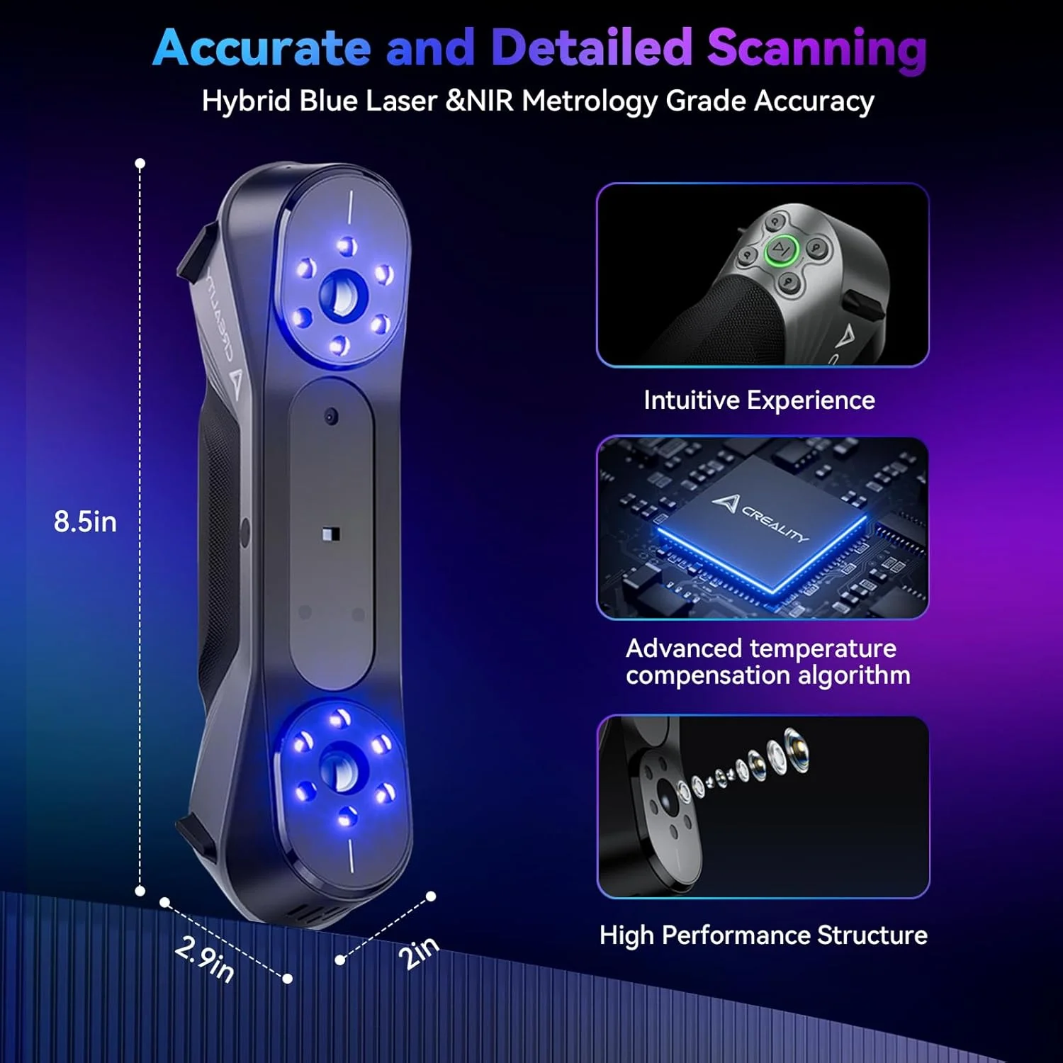 اسکنر سه بعدی Creality CR-Scan Raptor برای پرینت سه بعدی، اسکنر دستی ارتقا یافته با دقت 0.02 میلی متر، ردیابی ضد لرزش، سرعت اسکن تا 60 فریم در ثانیه برای اشیاء بین 5 تا 2000 میلی متر برای ویندوز و macOS اسکنر سه بعدی Creality CR-Scan Raptor برای پرینت سه بعدی، اسکنر دستی ارتقا یافته با دقت 0.02 میلی متر، ردیابی ضد لرزش، سرعت اسکن تا 60 فریم در ثانیه برای اشیاء بین 5 تا 2000 میلی متر برای ویندوز و macOS