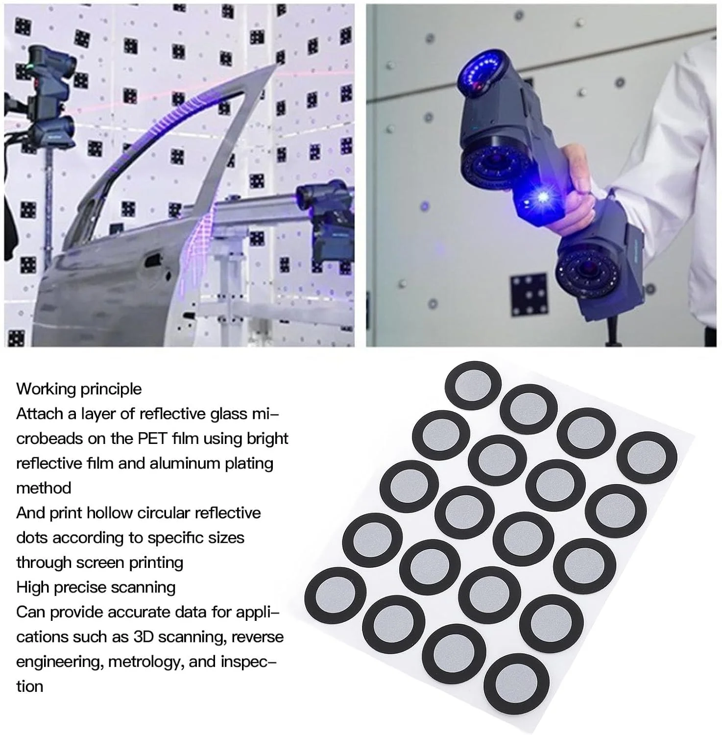 نشانگر اسکن سه بعدی برای اسکنر سه بعدی، نشانگرهای نقطه مرجع ردیابی سه بعدی برای اسکن سه بعدی، شناسه 12 میلی متر، شناسه خارجی 19 میلی متر، نشانگرهای بازتاب پراکنده، 10 برگه 200 نقطه نشانگر اسکن سه بعدی برای اسکنر سه بعدی، نشانگرهای نقطه مرجع ردیابی سه بعدی برای اسکن سه بعدی، شناسه 12 میلی متر، شناسه خارجی 19 میلی متر، نشانگرهای بازتاب پراکنده، 10 برگه 200 نقطه