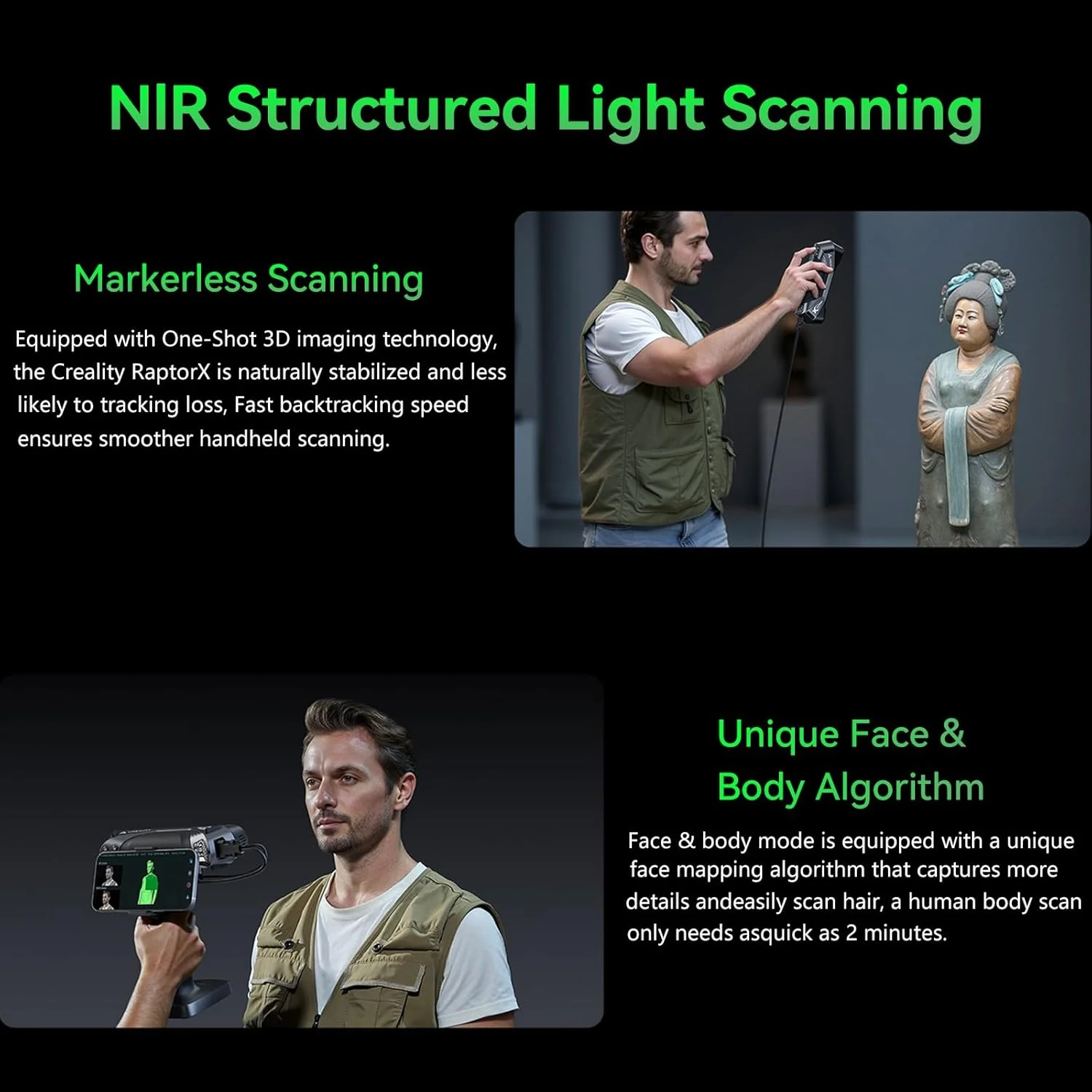 اسکنر سه بعدی Creality Raptorx، دقت 0.03 میلی متر، اسکنر دستی بی سیم، نور آبی صنعتی، انتقال سریع داده Wi-Fi 6، پشتیبانی از اشیاء 5 تا 4000 اسکنر سه بعدی Creality Raptorx، دقت 0.03 میلی متر، اسکنر دستی بی سیم، نور آبی صنعتی، انتقال سریع داده Wi-Fi 6، پشتیبانی از اشیاء 5 تا 4000