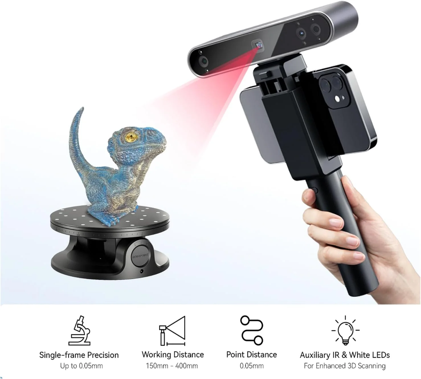 اسکنر سه بعدی قابل حمل FKNFGTWO با صفحه گردان دو محوره، دقت تک فریم: 0.05 میلی متر، سرعت اسکن 12 تا 18 فریم در ثانیه، کنترل دکمه لمسی اسکنر سه بعدی قابل حمل FKNFGTWO با صفحه گردان دو محوره، دقت تک فریم: 0.05 میلی متر، سرعت اسکن 12 تا 18 فریم در ثانیه، کنترل دکمه لمسی