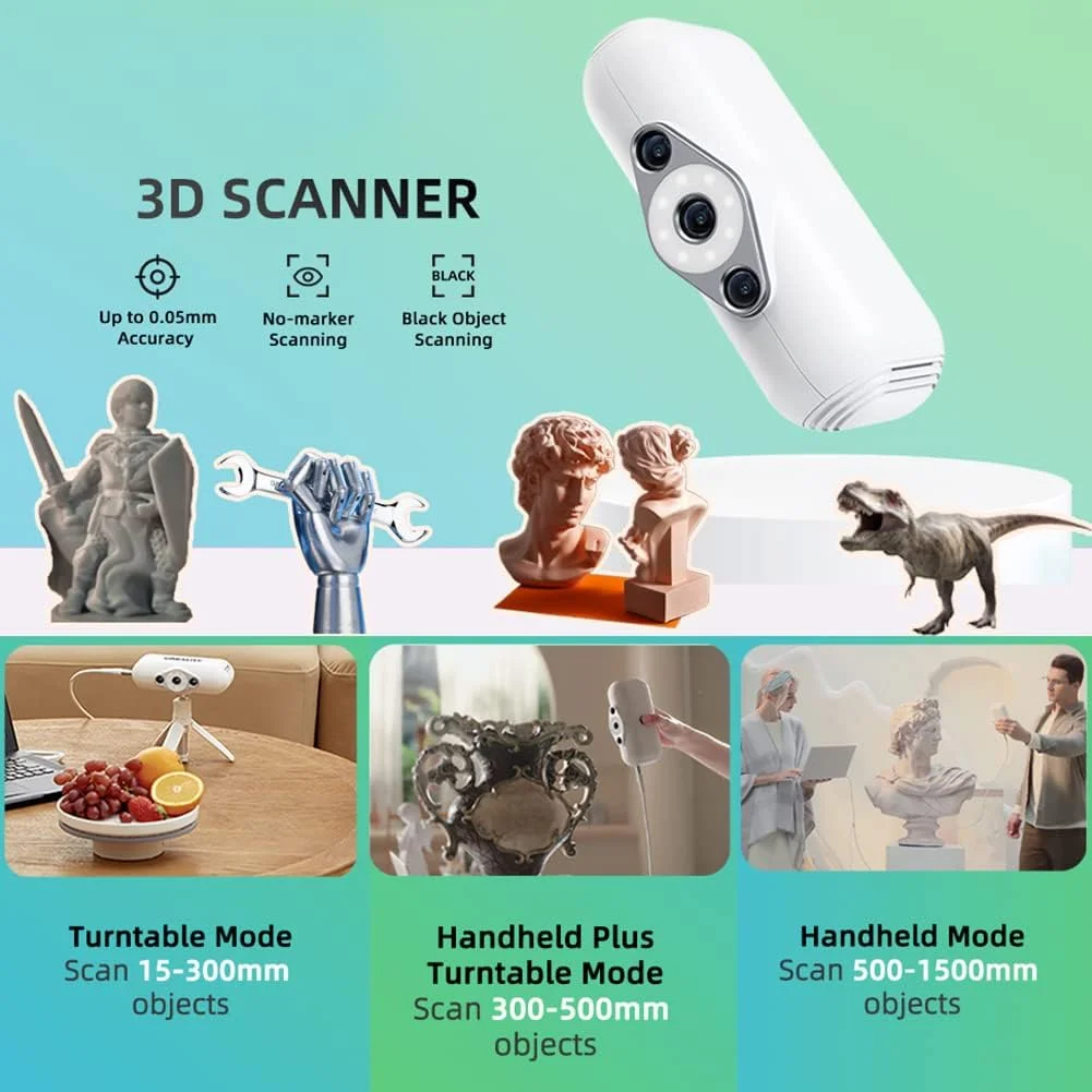 اسکنر سه بعدی حرفه ای برای پرینتر سه بعدی، دقت تا 0.05 میلی متر و سرعت اسکن 10 فریم در ثانیه، اسکن بدون مارکر، حالت اسکن دستی و اسکن اشیاء تیره اسکنر سه بعدی حرفه ای برای پرینتر سه بعدی، دقت تا 0.05 میلی متر و سرعت اسکن 10 فریم در ثانیه، اسکن بدون مارکر، حالت اسکن دستی و اسکن اشیاء تیره