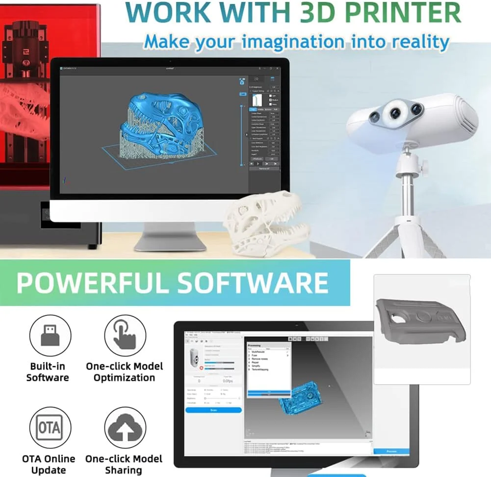 اسکنر سه بعدی حرفه ای برای پرینتر سه بعدی، دقت تا 0.05 میلی متر و سرعت اسکن 10 فریم در ثانیه، اسکن بدون مارکر، حالت اسکن دستی و اسکن اشیاء تیره اسکنر سه بعدی حرفه ای برای پرینتر سه بعدی، دقت تا 0.05 میلی متر و سرعت اسکن 10 فریم در ثانیه، اسکن بدون مارکر، حالت اسکن دستی و اسکن اشیاء تیره