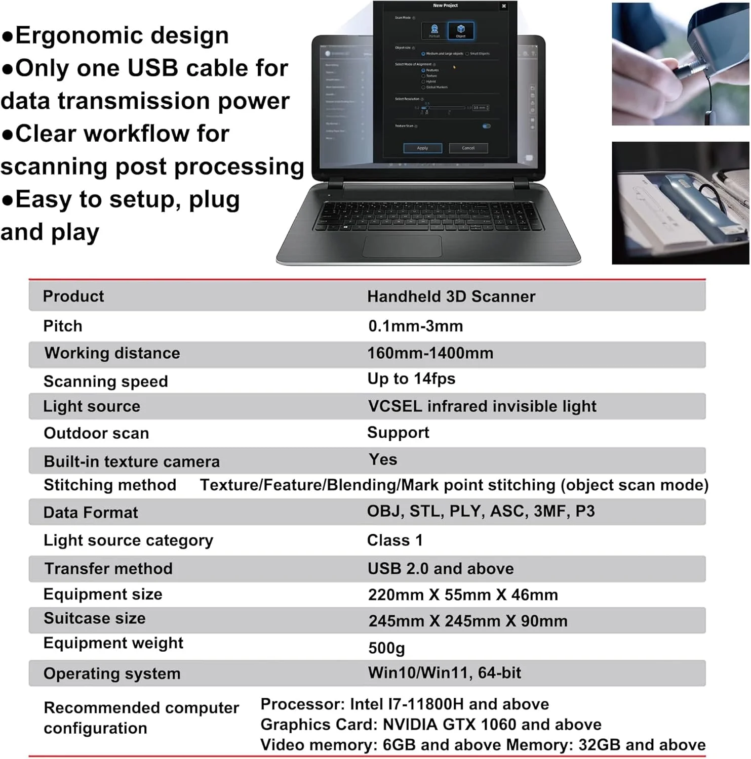 اسکنر سه بعدی دستی با دوربین رنگی RGB، اسکنر نور ساختاریافته مادون قرمز برای پرینتر سه بعدی، رزولوشن 0.1 میلی متر، سرعت اسکن 14 فریم بر ثانیه، جمع آوری داده ها، پشتیبانی از اسکن مو و بدن اسکنر سه بعدی دستی با دوربین رنگی RGB، اسکنر نور ساختاریافته مادون قرمز برای پرینتر سه بعدی، رزولوشن 0.1 میلی متر، سرعت اسکن 14 فریم بر ثانیه، جمع آوری داده ها، پشتیبانی از اسکن مو و بدن