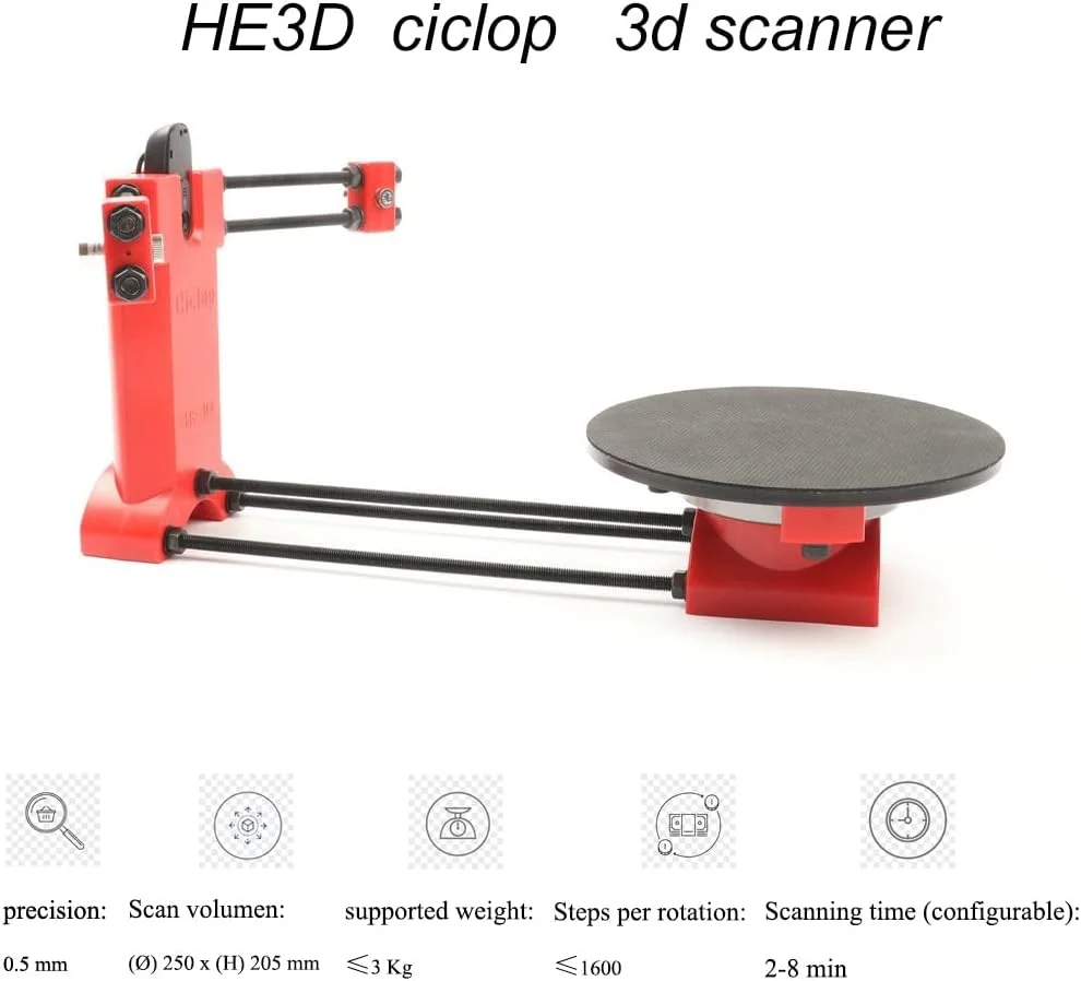 کیت اسکنر سه بعدی STUFY Mini 3D Scanner Open Source DIY برای پرینتر سه بعدی، طراحان و مهندسان، اسکنر سه بعدی پایه DIY، پلاستیک های قالب گیری تزریقی قرمز، مدل سازی اسکن پرینت سه بعدی