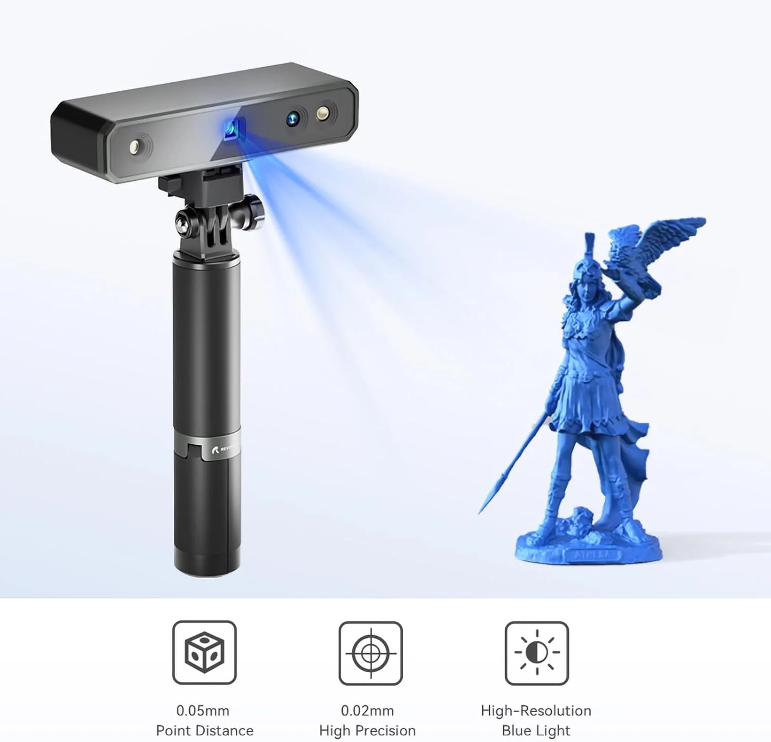 اسکنر سه بعدی نور آبی خالص، دقت 0.03 میلی متر و سرعت اسکن 10 فریم در ثانیه، اسکنر سه بعدی مینی با سه پایه، نمونه مجسمه گردان اسکنر سه بعدی نور آبی خالص، دقت 0.03 میلی متر و سرعت اسکن 10 فریم در ثانیه، اسکنر سه بعدی مینی با سه پایه، نمونه مجسمه گردان